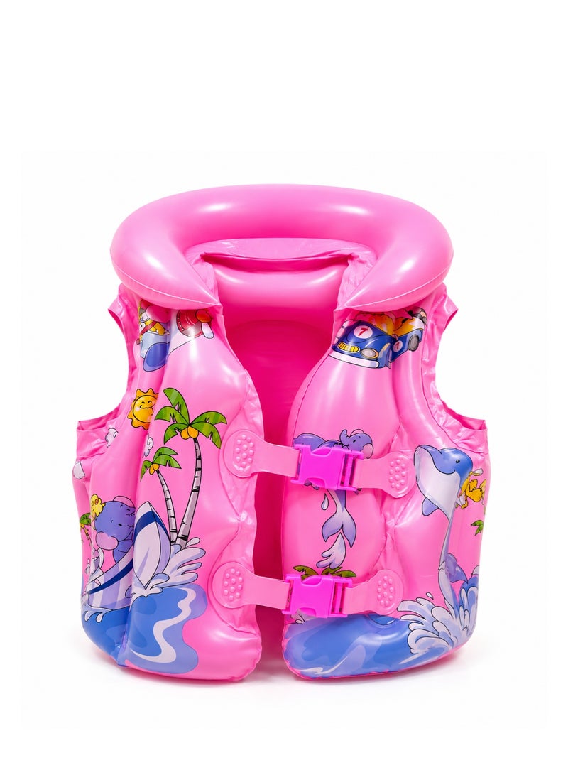 LB Kids Inflatable Swim Vest – Cartoon Print Safety Float Jacket - Image 1