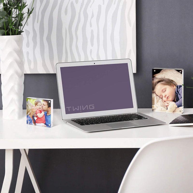 TWING 2 Pack 4x4 Acrylic Picture Frame, Horizontal Magnet Double Sided 4x4 Picture Frame Set with Microfiber Cloth, 10 + 10MM Thickness Clear Desktop Acrylic Photo Frame Display Gifts Ideal, Ideal - Image 3