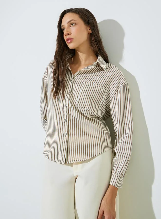 Styli Brown Striped Regular Fit Shirt