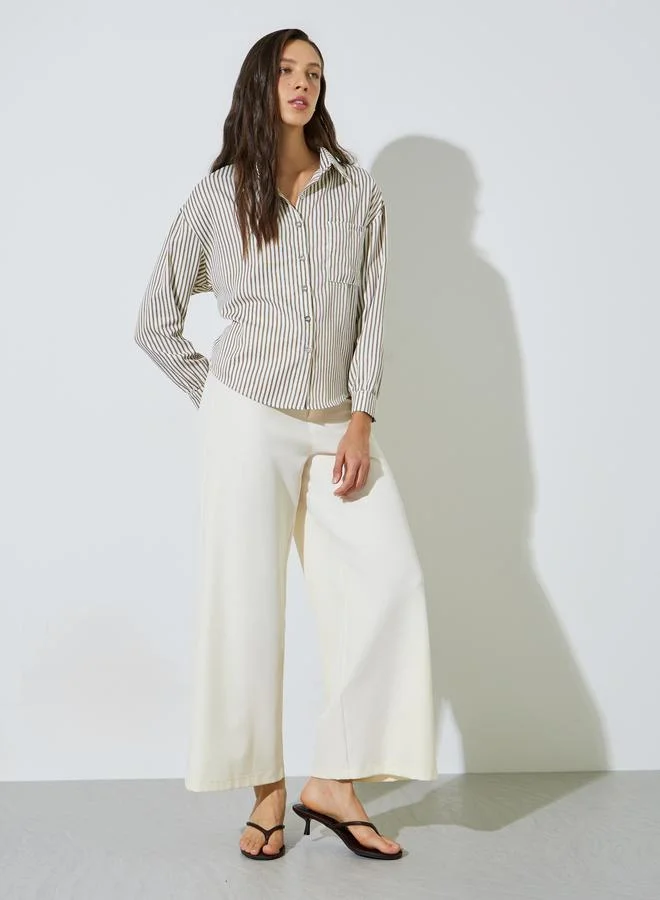 Styli Brown Striped Regular Fit Shirt