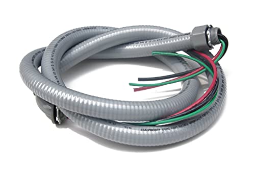 Sealproof Power Whip Assembly, 3/4-Inch x 6 Ft Nonmetallic Liquid Tight Flexible Electrical Conduit and 8 Gauge Wire Single Phase Preassembled A/C Hook-up Whip Kit, 3/4" Dia - Image 1