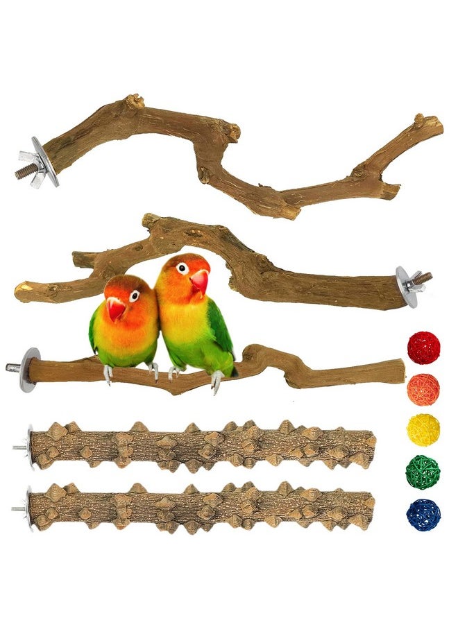 Kathson - 5Pcs Natural Parrot Perch For Cage Wooden Bird Perches Grape Bird Stick Parakeet Climbing Standing Branches Toy Chewable Cage Accessories For Small Budgies Cockatiels Lovebirds Budgies - Image 1