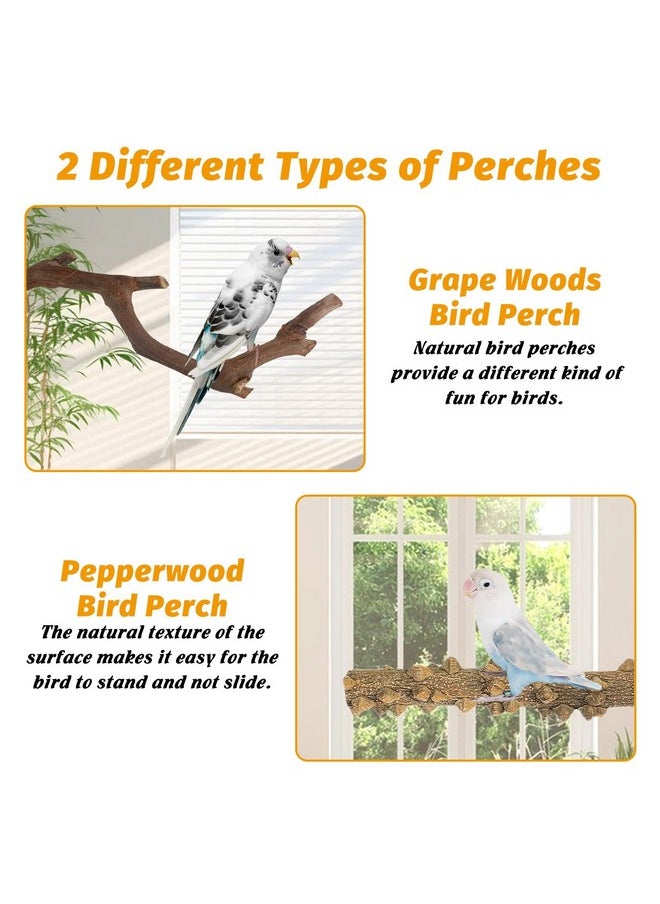 Kathson - 5Pcs Natural Parrot Perch For Cage Wooden Bird Perches Grape Bird Stick Parakeet Climbing Standing Branches Toy Chewable Cage Accessories For Small Budgies Cockatiels Lovebirds Budgies - Image 1