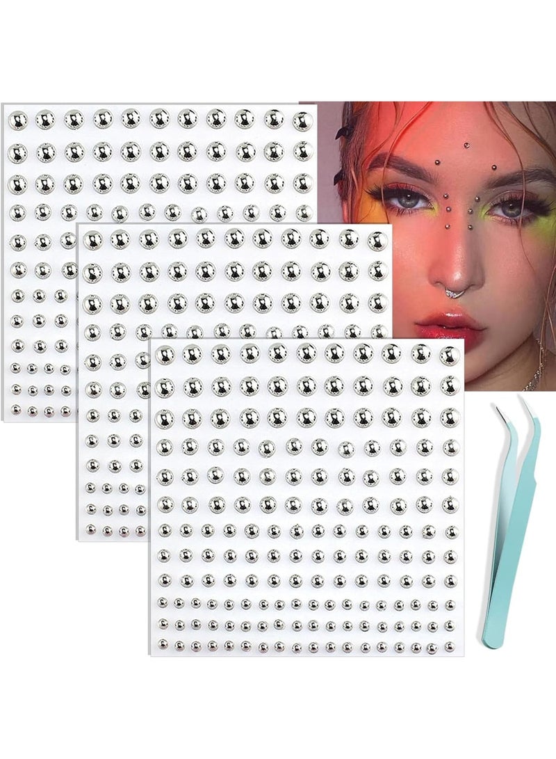 495 pieces with tweezers, facial gemstones, lip studs, fake perforated nose studs, eyebrow studs, non perforated nose stickers, silver belly button stickers, facial stickers, rings, cool punk Y2K makeup for men and women - Image 1