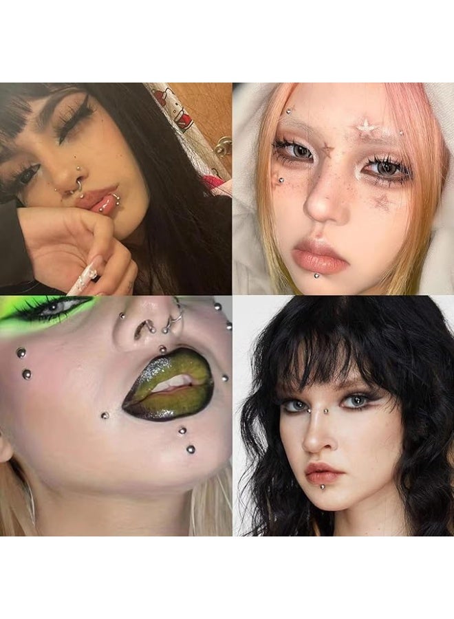 495 pieces with tweezers, facial gemstones, lip studs, fake perforated nose studs, eyebrow studs, non perforated nose stickers, silver belly button stickers, facial stickers, rings, cool punk Y2K makeup for men and women - Image 5