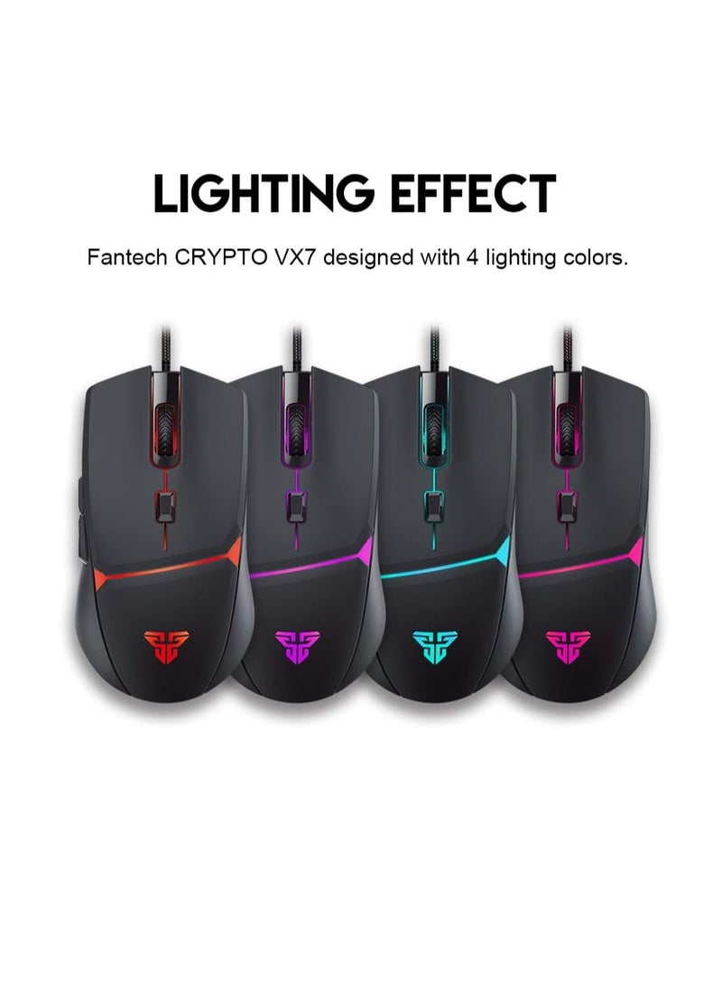 FANTECH - Fantech Crypto VX7 Macro RGB Wired Gaming Mouse, Up to 60 IPS / 15G Acceleration, Resolution: 200-8,000 DPI Optical Sensor, 125Hz Polling Rate, 10 Million Clicks Lifetime, 6 Programmable Buttons Mice - Image 1