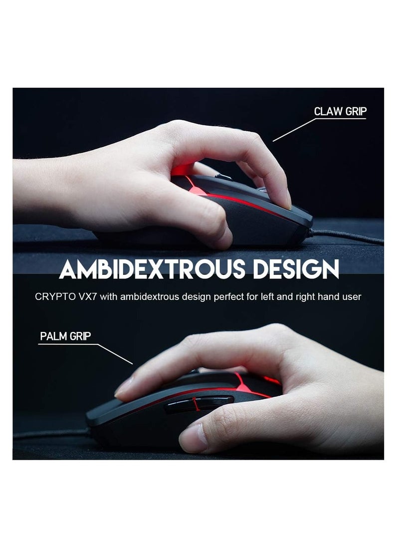 FANTECH - Fantech Crypto VX7 Macro RGB Wired Gaming Mouse, Up to 60 IPS / 15G Acceleration, Resolution: 200-8,000 DPI Optical Sensor, 125Hz Polling Rate, 10 Million Clicks Lifetime, 6 Programmable Buttons Mice - Image 1