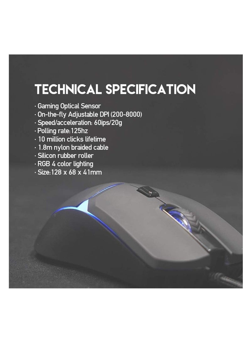 FANTECH - Fantech Crypto VX7 Macro RGB Wired Gaming Mouse, Up to 60 IPS / 15G Acceleration, Resolution: 200-8,000 DPI Optical Sensor, 125Hz Polling Rate, 10 Million Clicks Lifetime, 6 Programmable Buttons Mice - Image 1
