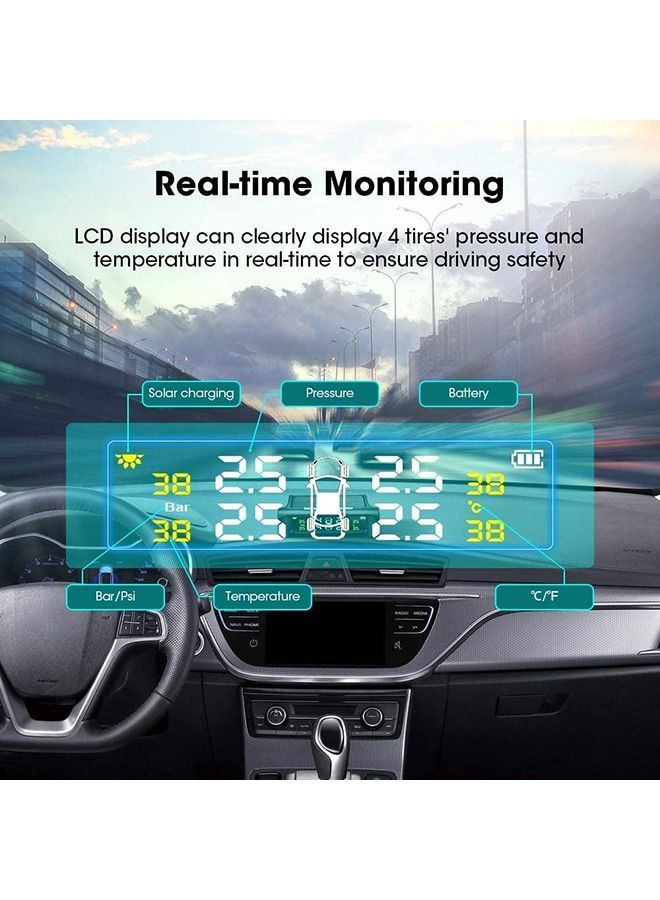 Arabest Tire Pressure Monitoring System - Tire Pressure Monitor System with Solar Charger, TPMS w/ 6 Alarm Modes, LCD Display, 4 Internal Sensors, Easy to Install - Image 4