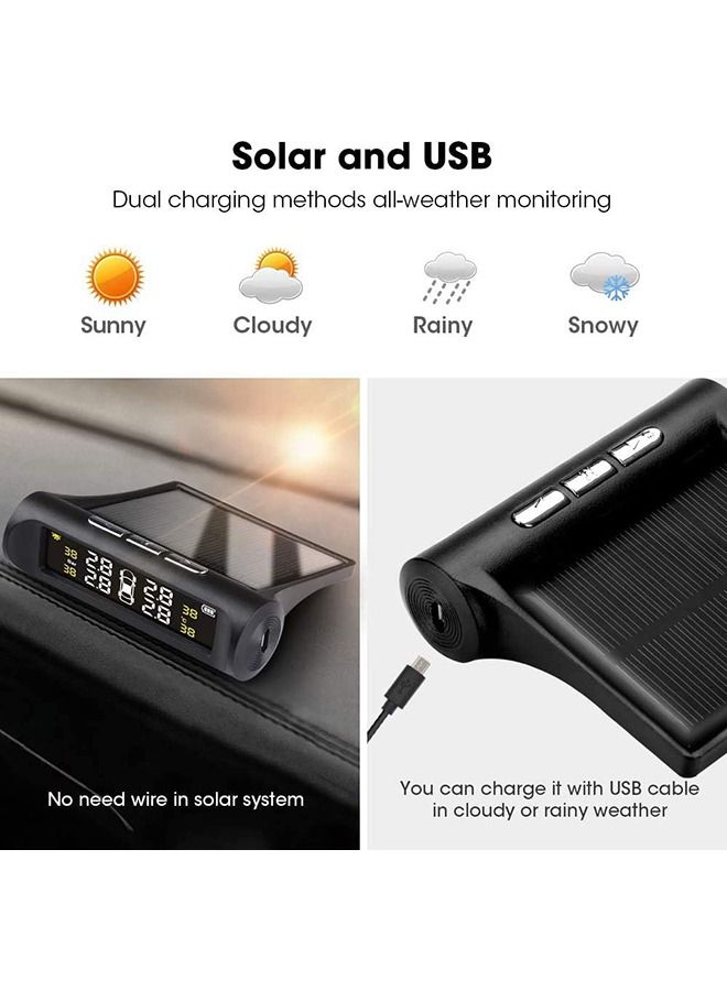 Arabest Tire Pressure Monitoring System - Tire Pressure Monitor System with Solar Charger, TPMS w/ 6 Alarm Modes, LCD Display, 4 Internal Sensors, Easy to Install - Image 3
