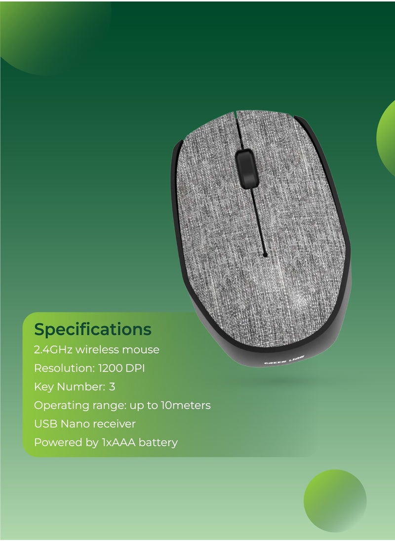 جرين ليون - ماوس لاسلكي G100 2.4 جيجا هرتز / دقة 1200 نقطة في البوصة / مستقبل USB Nano / نطاق تشغيل يصل إلى 10 أمتار - رمادي - Image 1