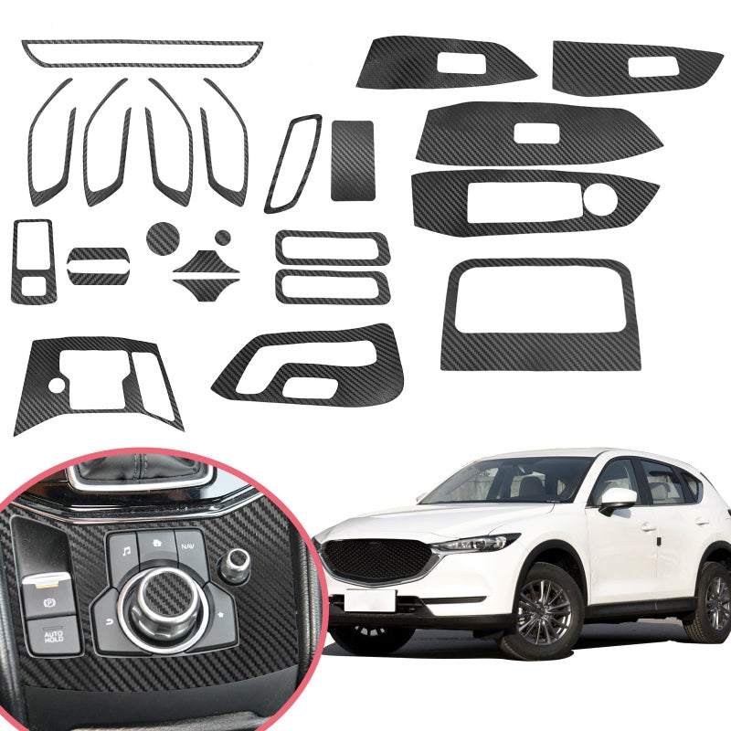 YAMUDA Compatible with Decorative Interior Protection Carbon Fiber Sticker for Mazda CX5 20172022 Black 23pcs