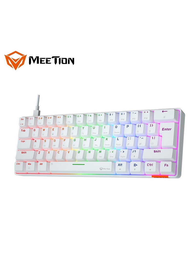 ميشين MEETION MT-MK005 RGB Wired 60% Mechanical Gaming Keyboard – Mini 61 Keys, Blue Switches, Compact Layout, Full RGB Backlight, Fast Response for Gaming & Typing – White - Image 2