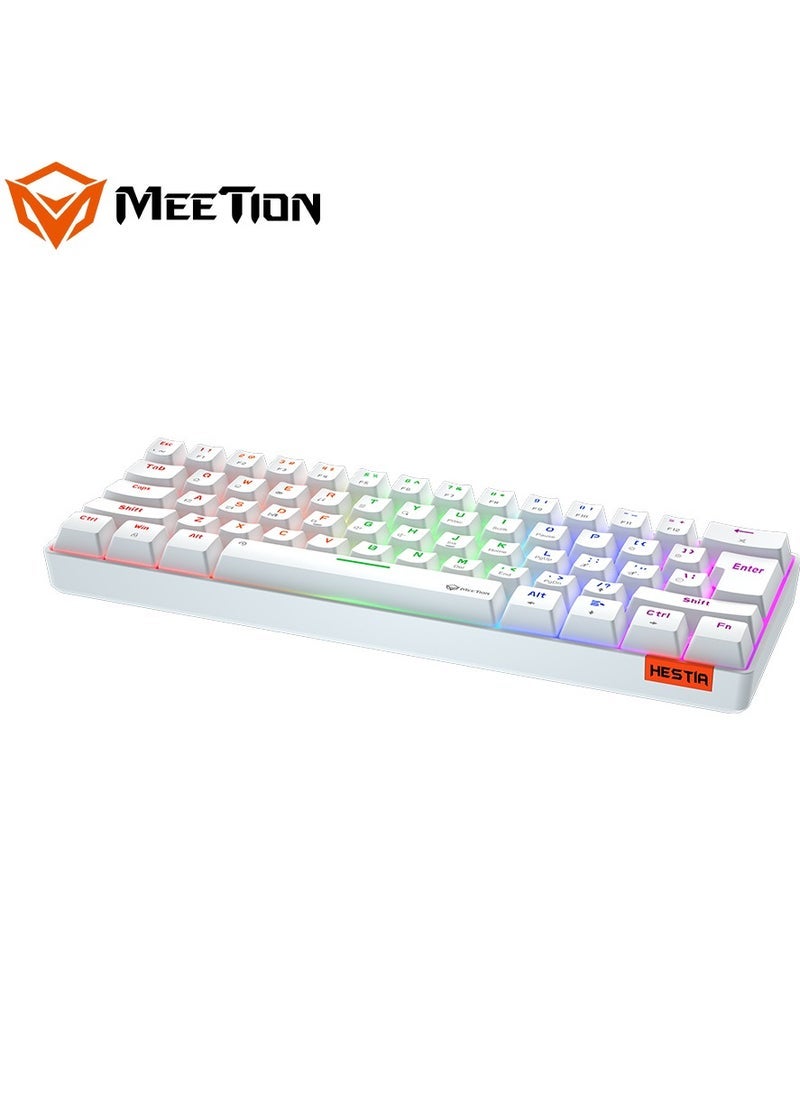 ميشين MEETION MT-MK005 RGB Wired 60% Mechanical Gaming Keyboard – Mini 61 Keys, Blue Switches, Compact Layout, Full RGB Backlight, Fast Response for Gaming & Typing – White - Image 4