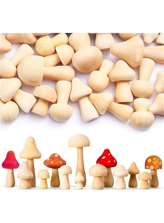 HOOKOR 34 Pieces Unfinished Wooden Mushroom Handmade Toy For Kids,8 Sizes of Natural Wooden Mushrooms Perfect for Art Project Crafting and Fairy Themed Spring Summer Decor, Cute, Smooth, and Easy to Paint - Image 1