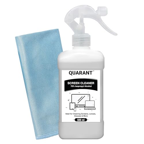 QUARANT Screen Cleaning Kit for Laptop, TV, Tablet, Mobile, Display, Glass & Lens, Screen Cleaner Liquid Spray Bottle with 70% Isopropyl Alcohol & 300 GSM Dual Sided 40x40 cm Microfiber Cloth (500 ML) - Image 1