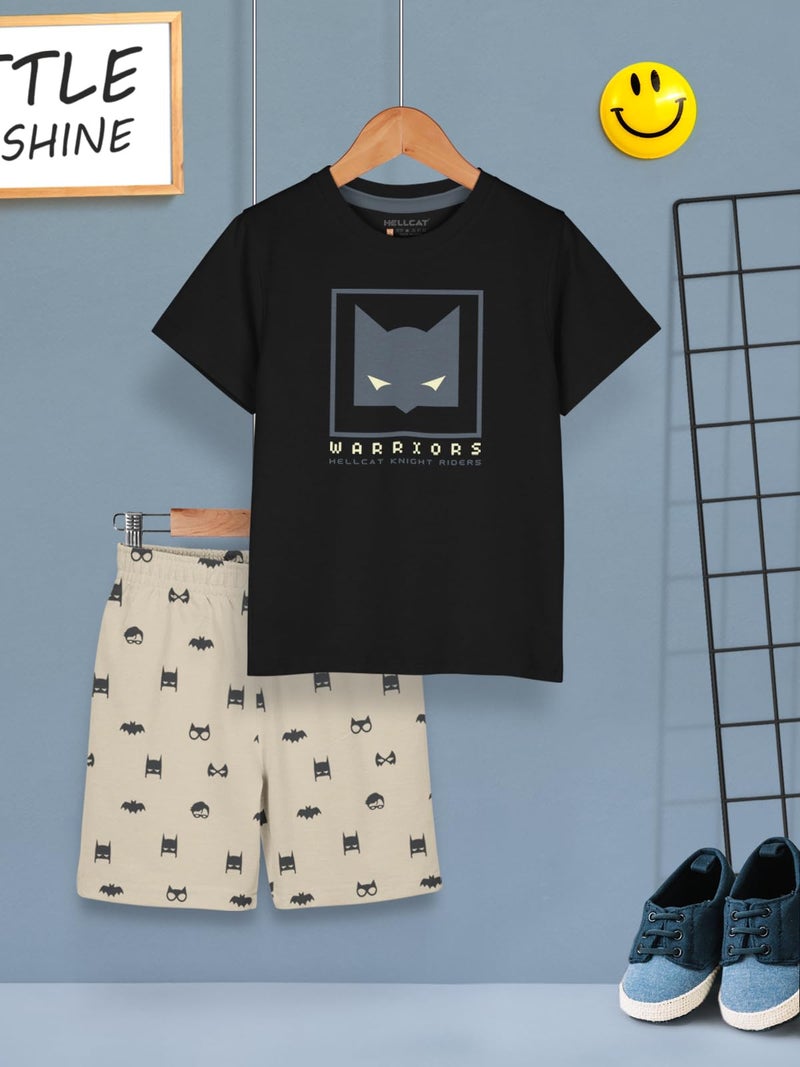 HELLCAT Boys Cotton Blend Solid Dress Clothing Set Combo with Tshirts & Shorts - Pack 1 Black 1-2 Years - Image 2