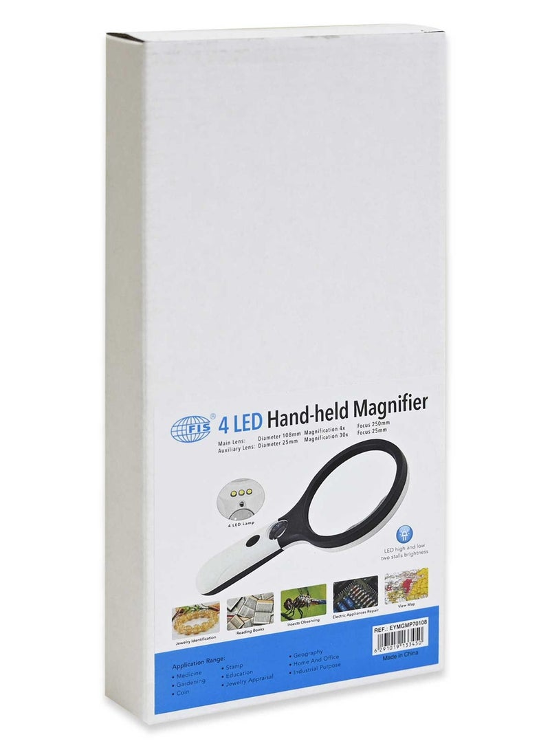 FIS Handheld Magnifier Glass with 4 LED Lights 4x/25x - EYMGMP70108 - Image 5