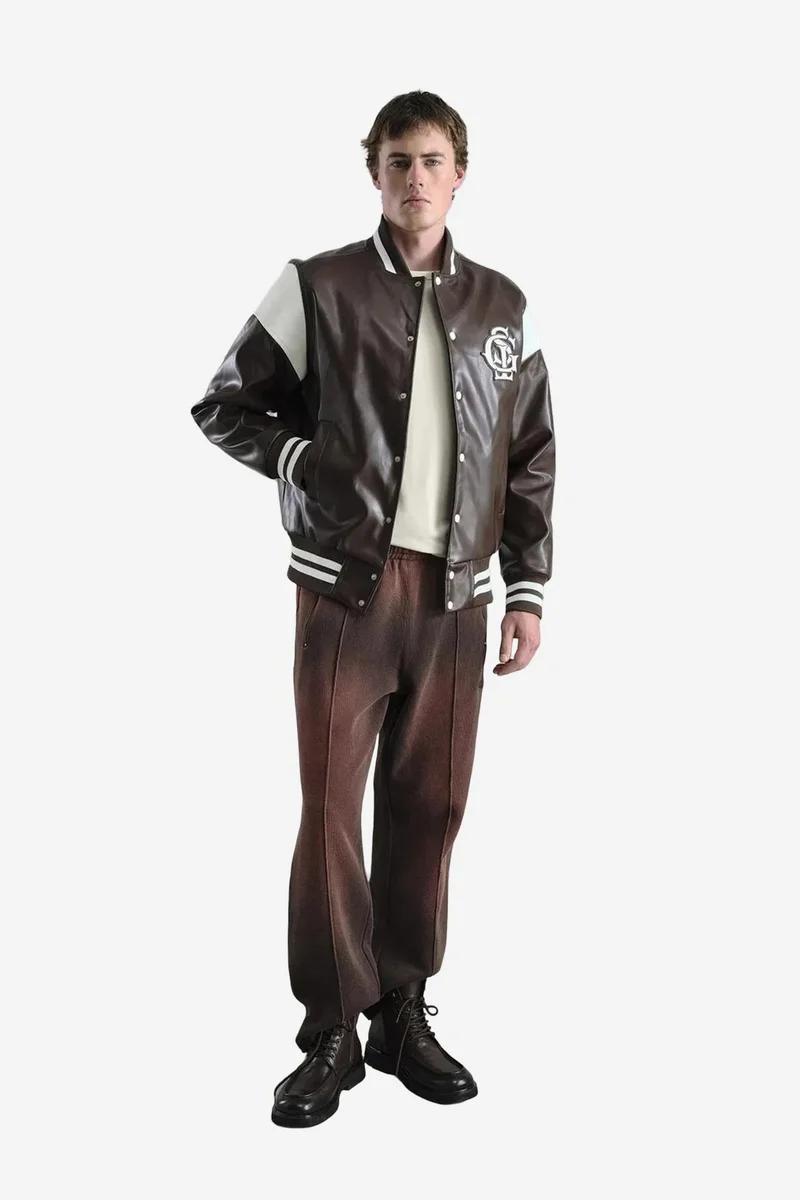 GIESTO Faux Leather Embroidered Zip-Up Jacket