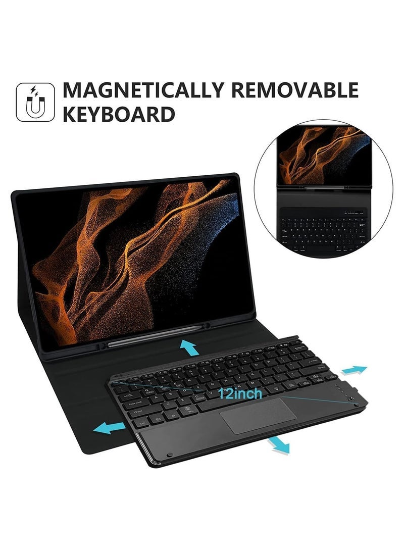 Gravity Keyboard Case for Samsung Galaxy Tab S8 Ultra 2022 14.6 Inch Tablet SM-X900/X906, Slim PU Stand Cover with S Pen Holder & Detachable Wireless Touchpad Keyboard - Image 2