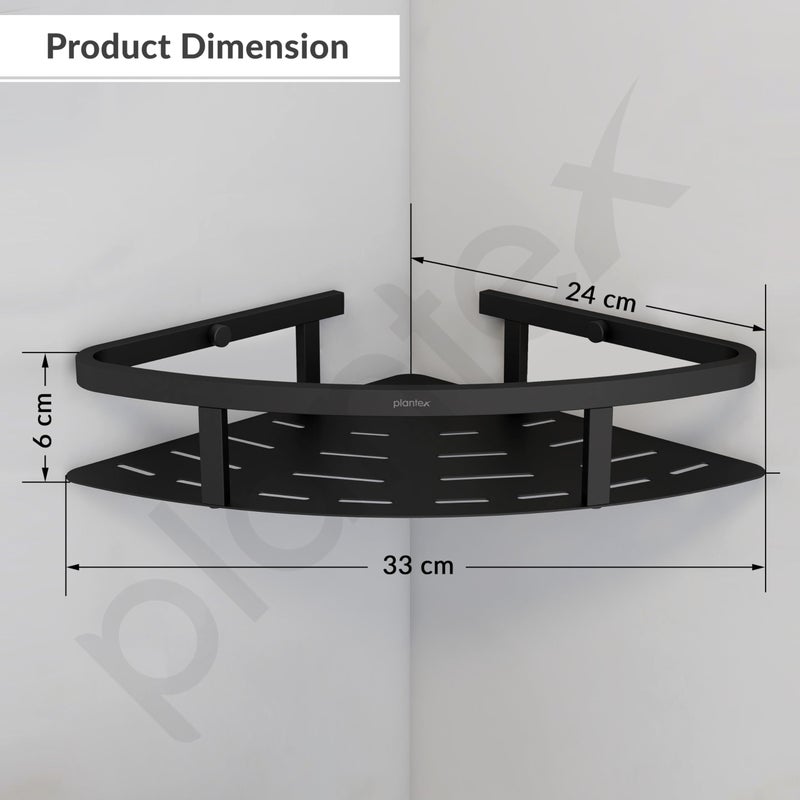 Plantex 304 Grade Stainless Steel Bathroom Shelf for Wall Corner/Bathroom Stand for Wall//Storage Organizer (9x9 inches, Black) - Image 3