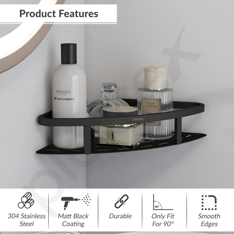 Plantex 304 Grade Stainless Steel Bathroom Shelf for Wall Corner/Bathroom Stand for Wall//Storage Organizer (9x9 inches, Black) - Image 2