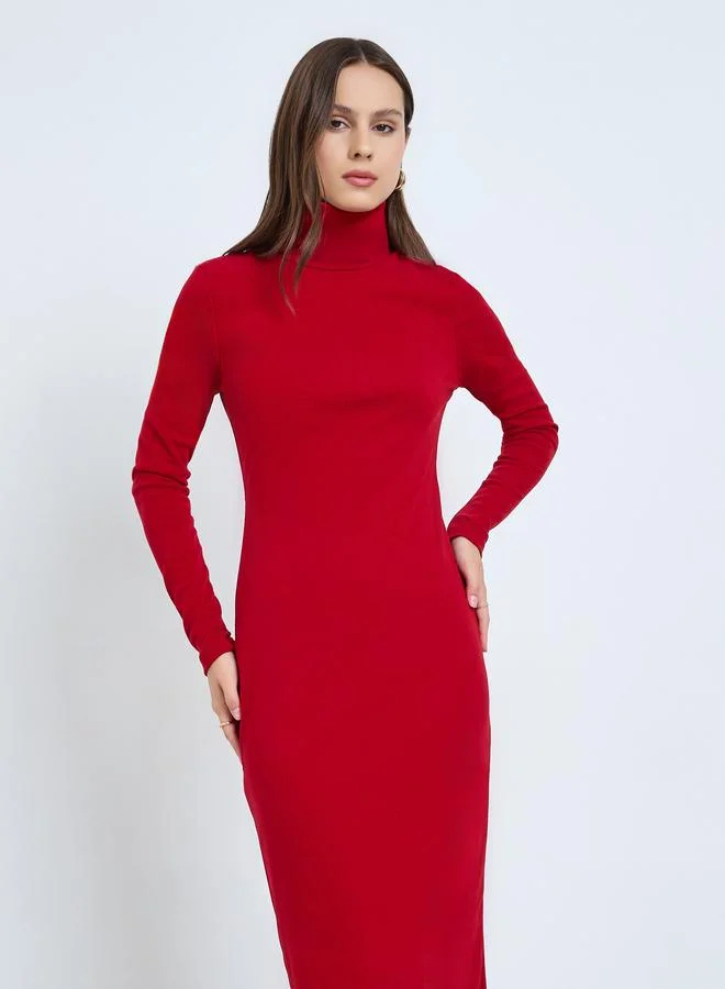 Take Two Red Turtle Neck Long Sleeve Midi Dress