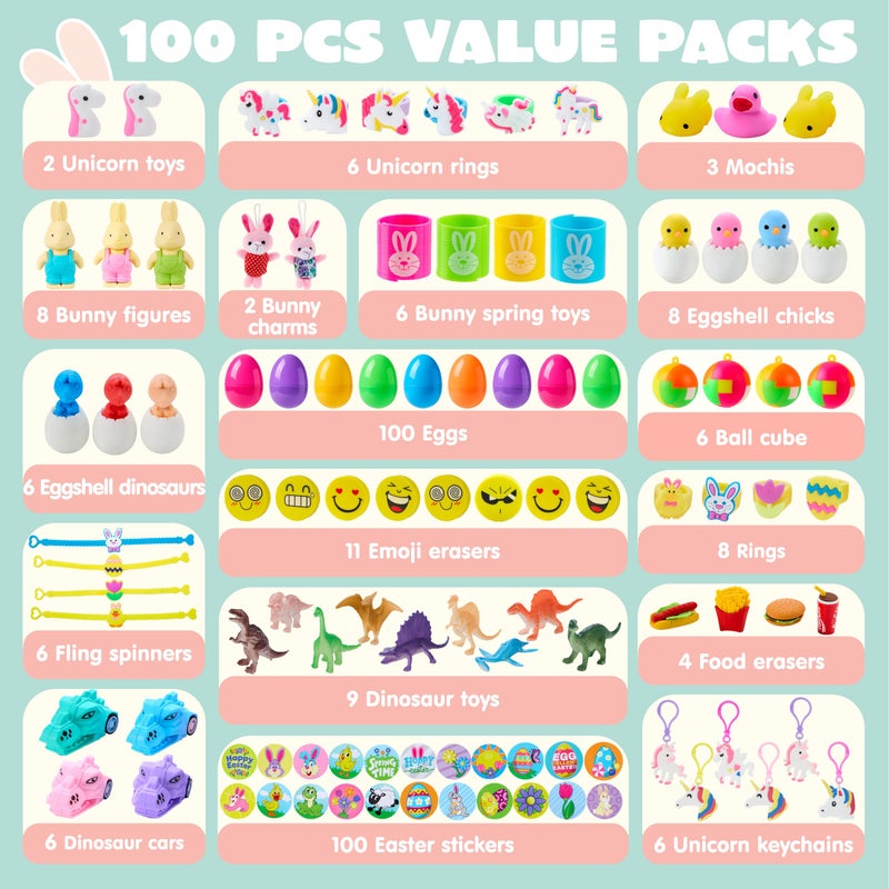 JOYIN 100 Pcs Prefilled Easter Eggs with Toys Plus Stickers, Filled with Toys Party Favors for Kids Boys Girls Easter Eggs Hunt, Basket Stuffers Fillers, Classroom Prize Supplies - Image 2