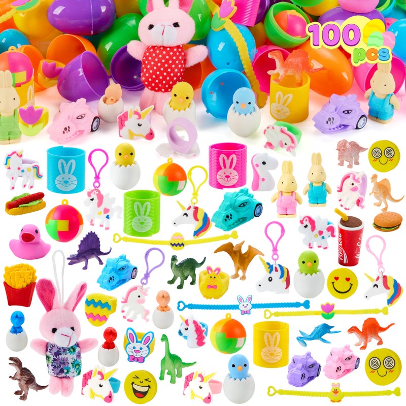 JOYIN 100 Pcs Prefilled Easter Eggs with Toys Plus Stickers, Filled with Toys Party Favors for Kids Boys Girls Easter Eggs Hunt, Basket Stuffers Fillers, Classroom Prize Supplies - Image 1