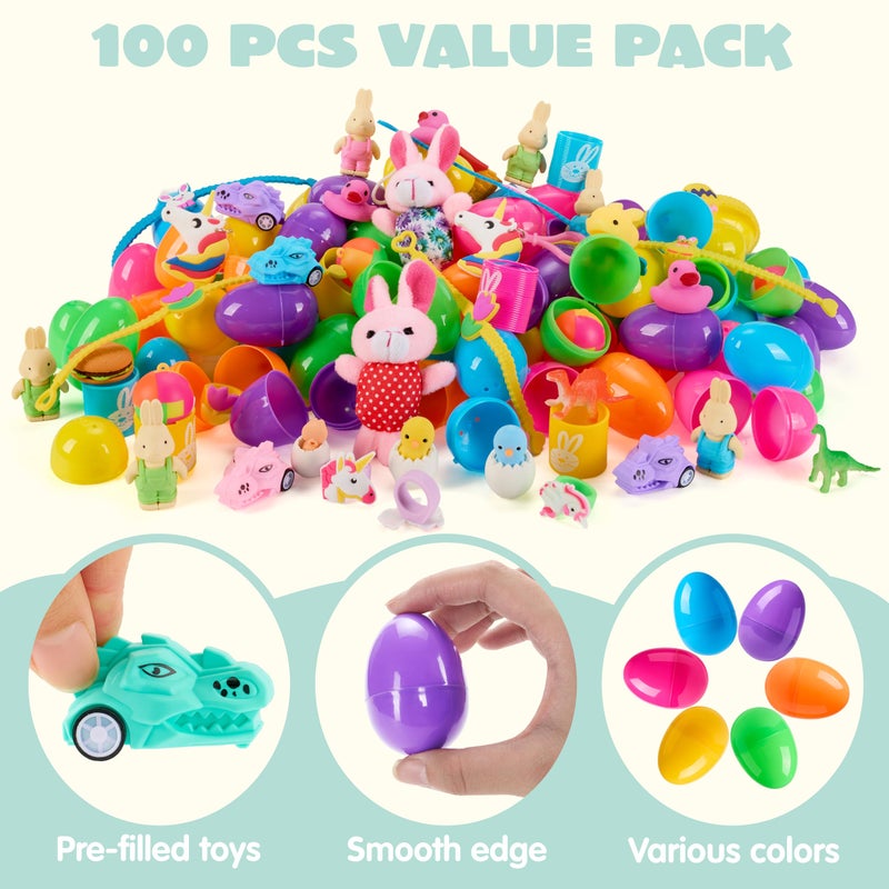 JOYIN 100 Pcs Prefilled Easter Eggs with Toys Plus Stickers, Filled with Toys Party Favors for Kids Boys Girls Easter Eggs Hunt, Basket Stuffers Fillers, Classroom Prize Supplies - Image 3