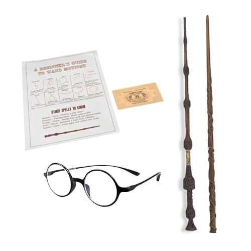 FUSKED Magical Wizard Wand with Authentic Details for Kids Unisex Party Costume Christmas Cosplay Accessory, Magical Costume Theme Party (Hermione and Dumbledore with Sunglasse) - Image 1