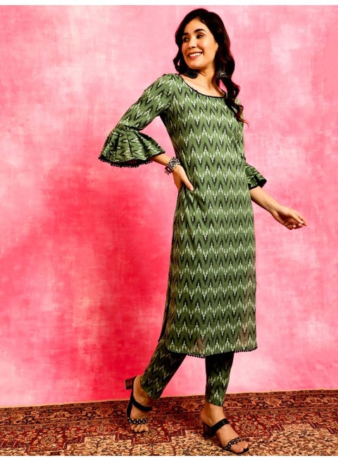 Green & Black Printed Kurta & Pant Set