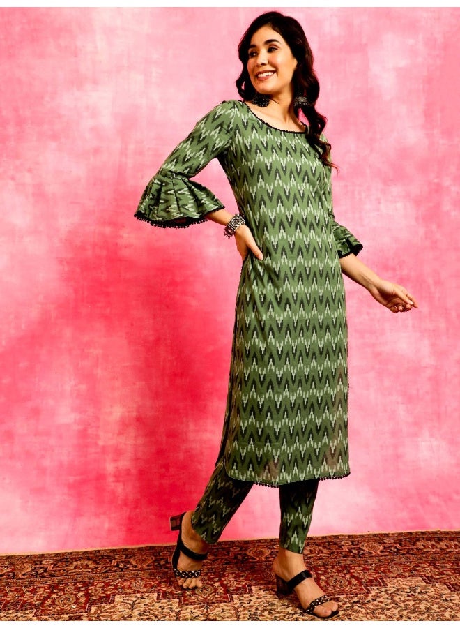 AKS Green & Black Printed Kurta & Pant Set  - Image 1