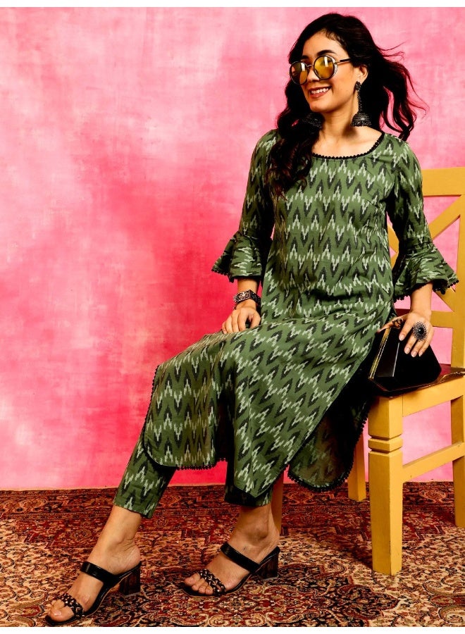 Green & Black Printed Kurta & Pant Set