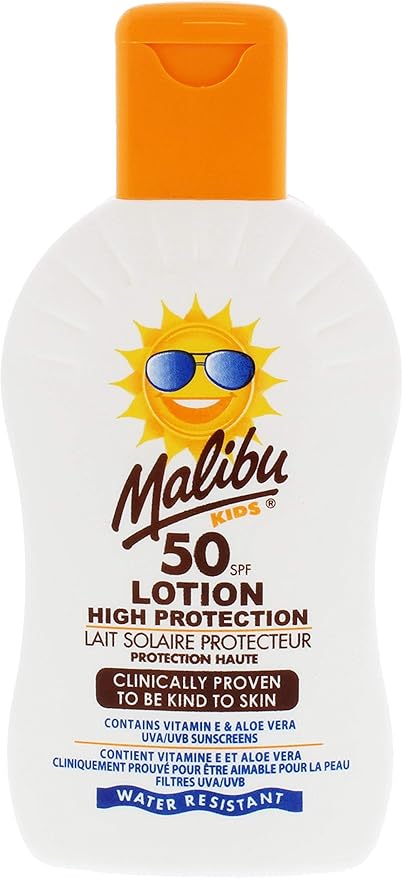 Malibu لوسيون ماليفو للأطفال SPF 30 كريم واقي من الشمس عالي الحماية مقاوم للماء مع فيتامين E وزيت الألوة فيرا 100 مل - Image 1