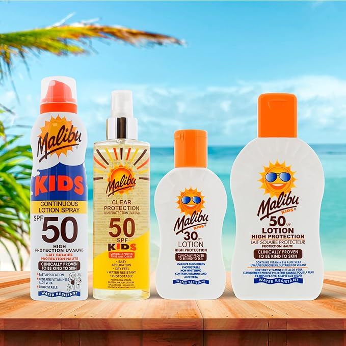 Malibu لوسيون ماليفو للأطفال SPF 30 كريم واقي من الشمس عالي الحماية مقاوم للماء مع فيتامين E وزيت الألوة فيرا 100 مل - Image 4