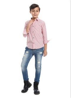 Andora Red, White & Blue Double Patterned Button Down Shirt  - Image 1