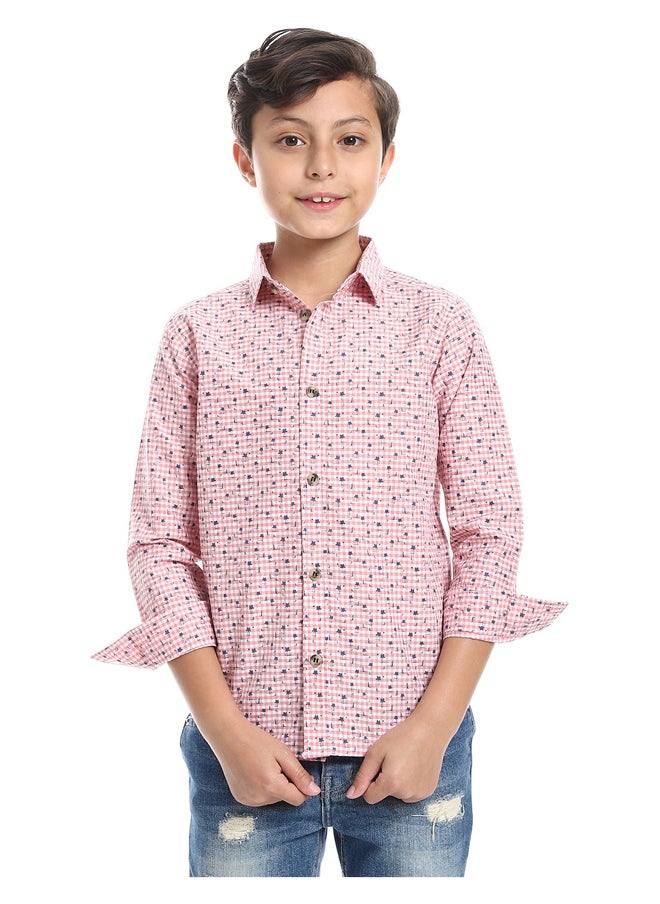 Andora - Red, White & Blue Double Patterned Button Down Shirt - Image 1
