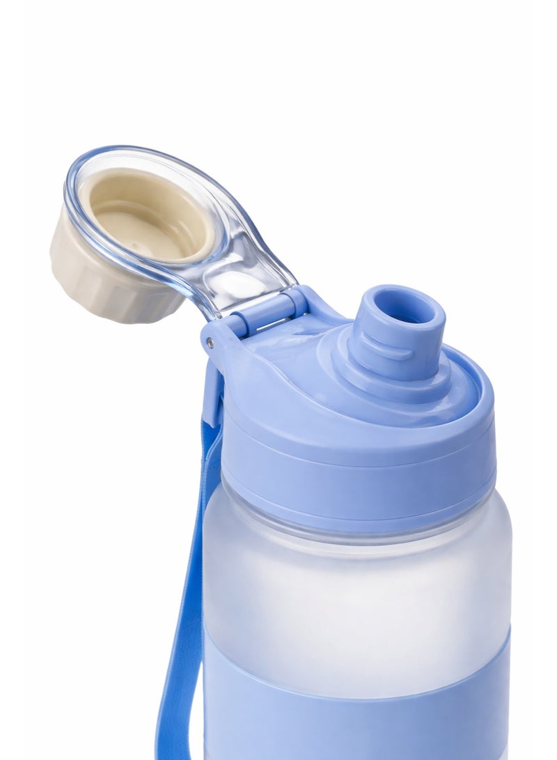 EYUN زجاجة مياه بلاستيكية 800 مل خالية من BPA مع غطاء مانع للتسرب ومؤشر وقت وحزام حمل زجاجة رياضية قابلة لإعادة الاستخدام للمدرسة والسفر والأنشطة الخارجية بطول 26 سم (أزرق) - Image 3