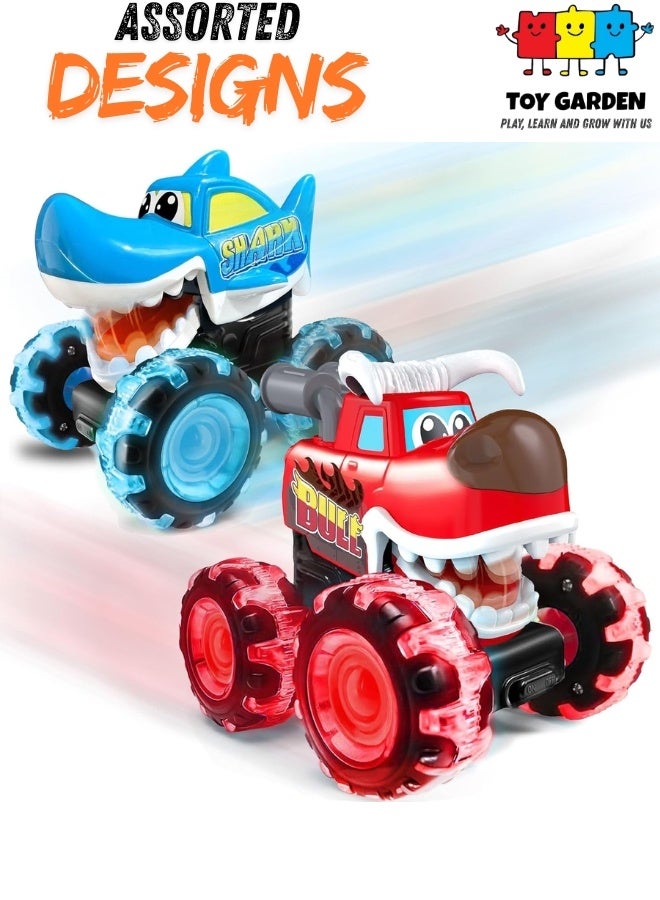 TOY GARDEN Assorted Bull or Shark Monster Truck Toys with Light-Up Wheels & Chomping Action – Pull Back Vehicles for Kids – Assorted Colors Red and Blue – Fun Birthday Gift for Boys & Girls Ages 3+ - Image 1