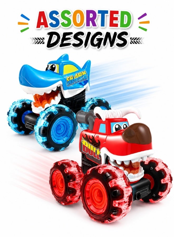 TOY GARDEN Assorted Bull or Shark Monster Truck Toys with Light-Up Wheels & Chomping Action – Pull Back Vehicles for Kids – Assorted Colors Red and Blue – Fun Birthday Gift for Boys & Girls Ages 3+ - Image 2