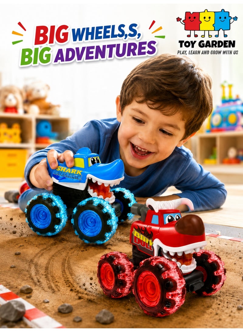 TOY GARDEN Assorted Bull or Shark Monster Truck Toys with Light-Up Wheels & Chomping Action – Pull Back Vehicles for Kids – Assorted Colors Red and Blue – Fun Birthday Gift for Boys & Girls Ages 3+ - Image 1
