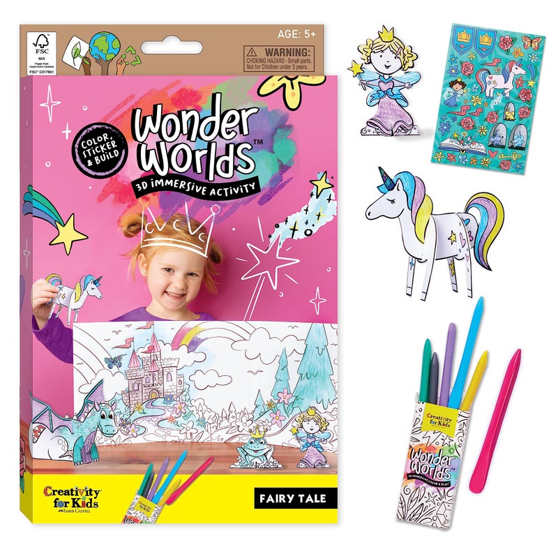 Creativity for Kids Wonder Worlds 3D Coloring Book: Fairy Tale - Unicorn and Princess Kids Coloring Art Set, Boys and Girls Gifts (Ages 5+) - Image 1