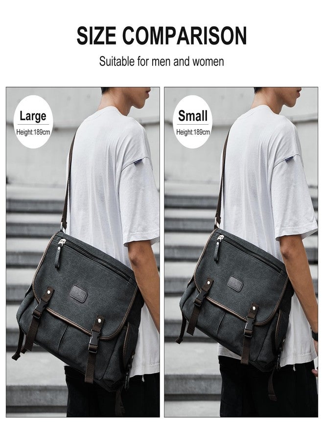 WEPLAN Messenger Bag for Men,Unisex Canvas Shoulder Bag,Classic Vintage Military Messenger Bags for women, satchel Bag,Crossbody Bookbag,Black - Image 2