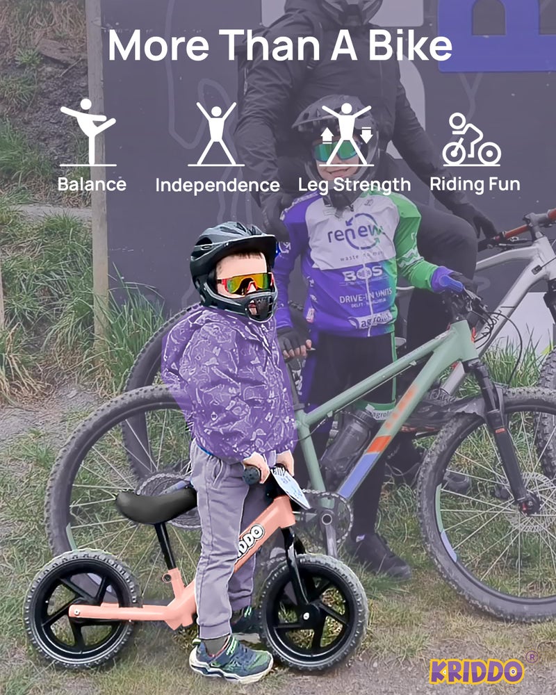 KRIDDO Toddler Balance Bike 2 Year Old, Age 24 Months to 5 Years Old, 12 Inch Push Bicycle with Customize Plate (3 Sets of Stickers Included), Steady Balancing, Gift Bike for 2-3 Boys Girls, Pink - Image 2
