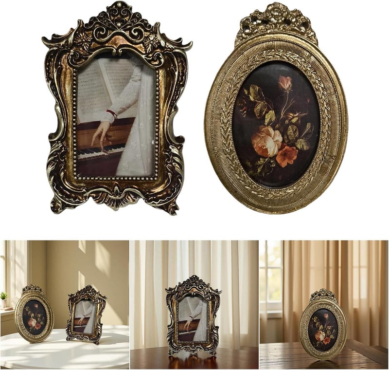Antique Ornate Oval Photo Frame for Tabletop Wall Display, Retro Picture, Decorative Frames Home Decors Antique Ornate Home Gallery Decors - Image 2