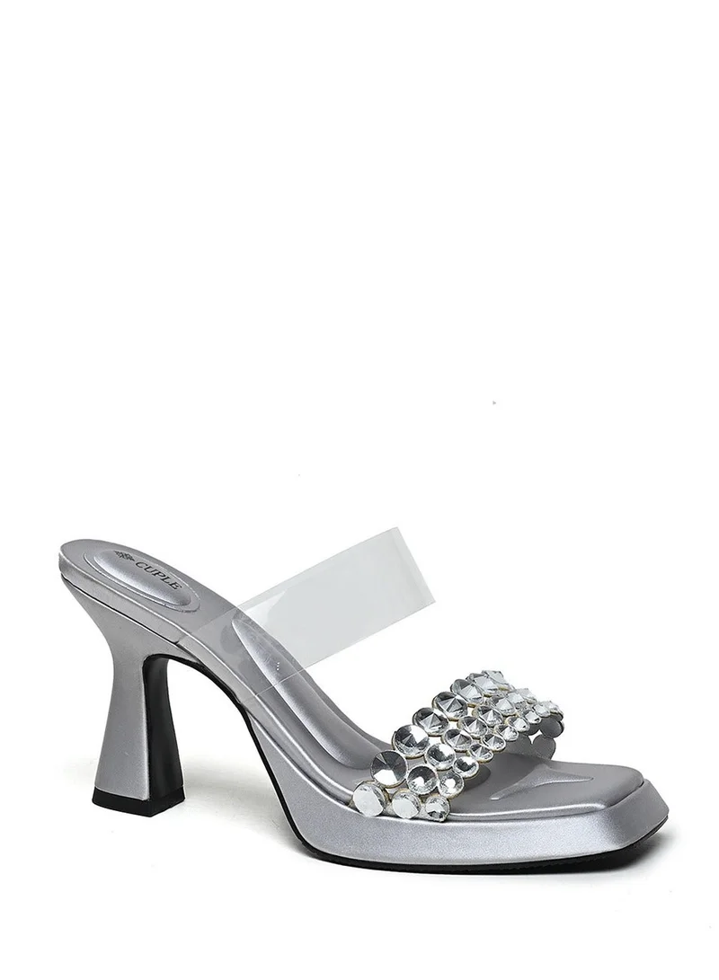 Cuple Comfort Double strap Embellished  Heeled Sandals