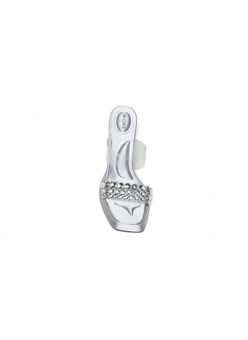 كيوبل Comfort Double strap Embellished  Heeled Sandals