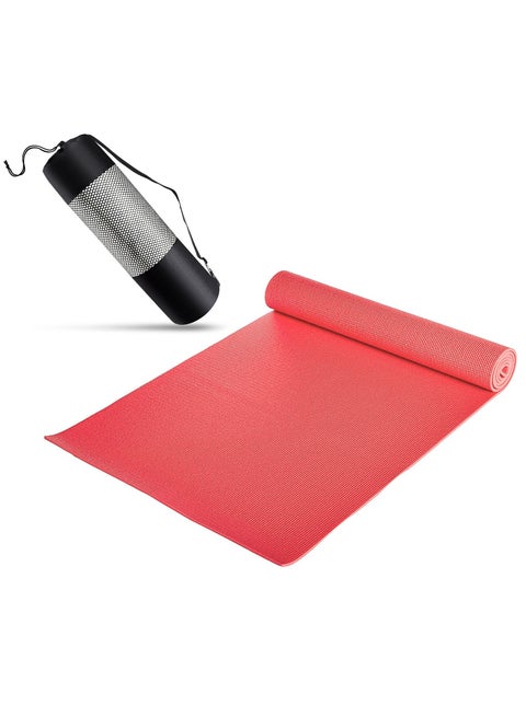PVC Yoga Exercise Mat With Carrying Bag 6MM/8MM Thick x173cm Lx61cm W, Rose Red