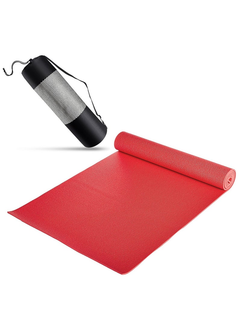 Generic PVC Yoga Exercise Mat With Carrying Bag 6MM Thick x173cm Lx61cm W, Red  - Image 1